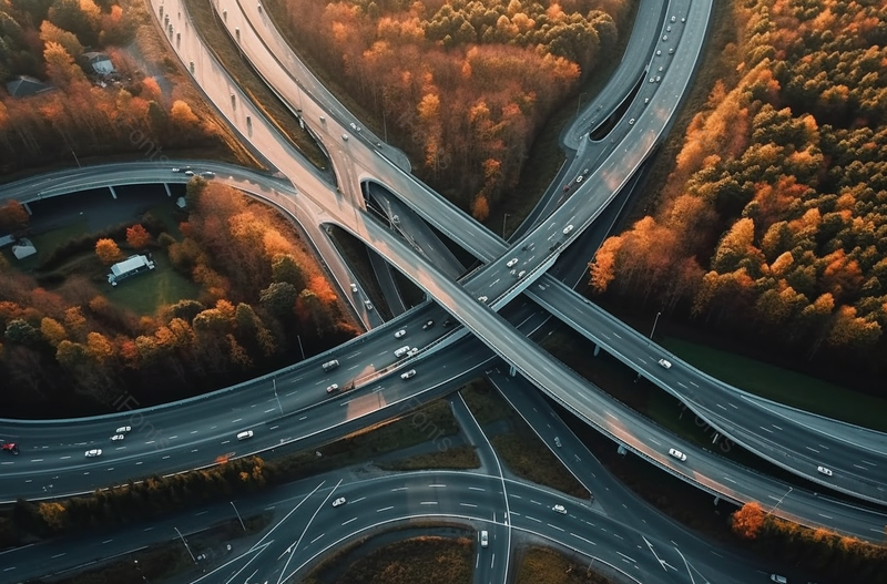 高速公路交叉路口的空中日落视图,高清,摄影图,摄影图片,图片大全,摄影图免费下载